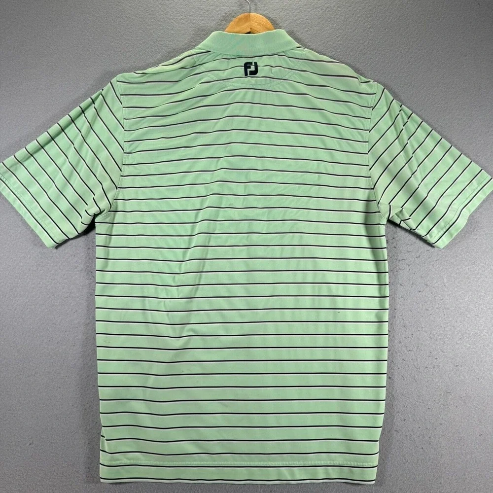 Footjoy Polo Shirt Mens Large Green Stripe Golf Sport Lightweight Stretch Active